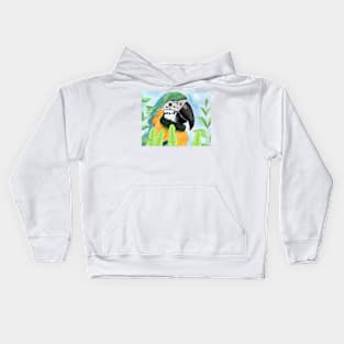 Parrot with tropical leaves Kids Hoodie